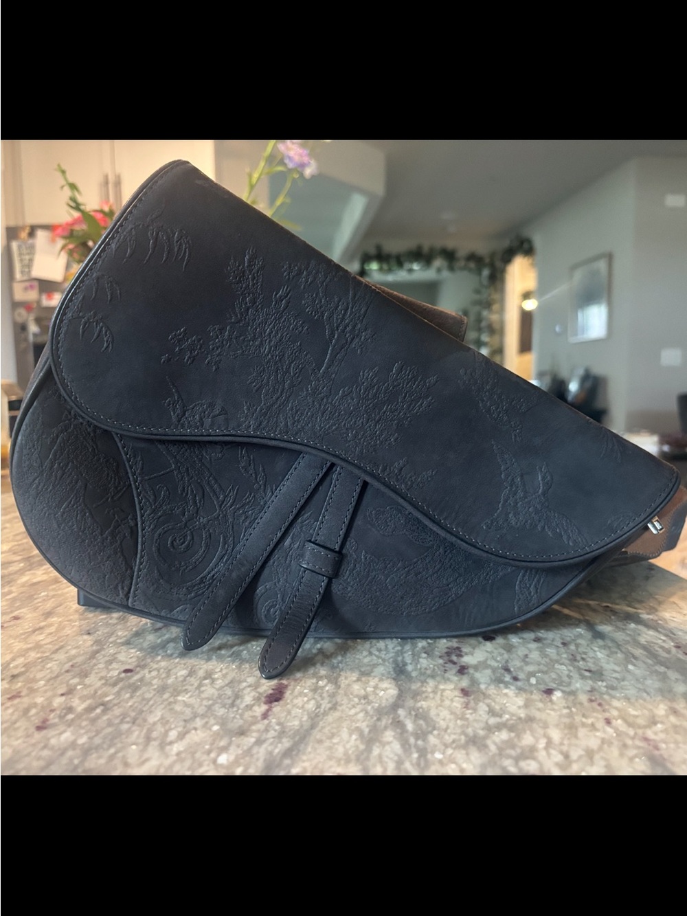Christian DIOR Jardin Saddle Messenger Bag – Black Embossed Leather
